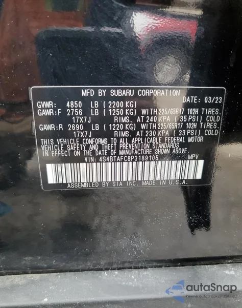 2023 Subaru Outback Premium from USA, damaged, VIN 4S4BTAFC8P3189105